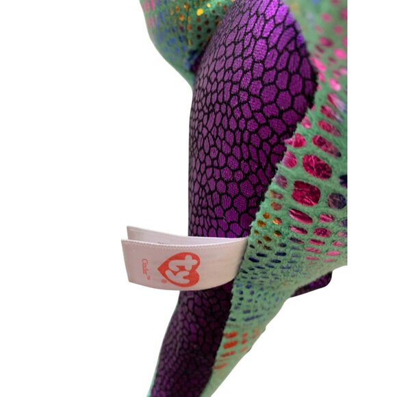 Ty Beanie Boos Medium 9 in Tall Green Dragon Cinder Stuffed Animal Toy Metallic - Picture 4 of 5